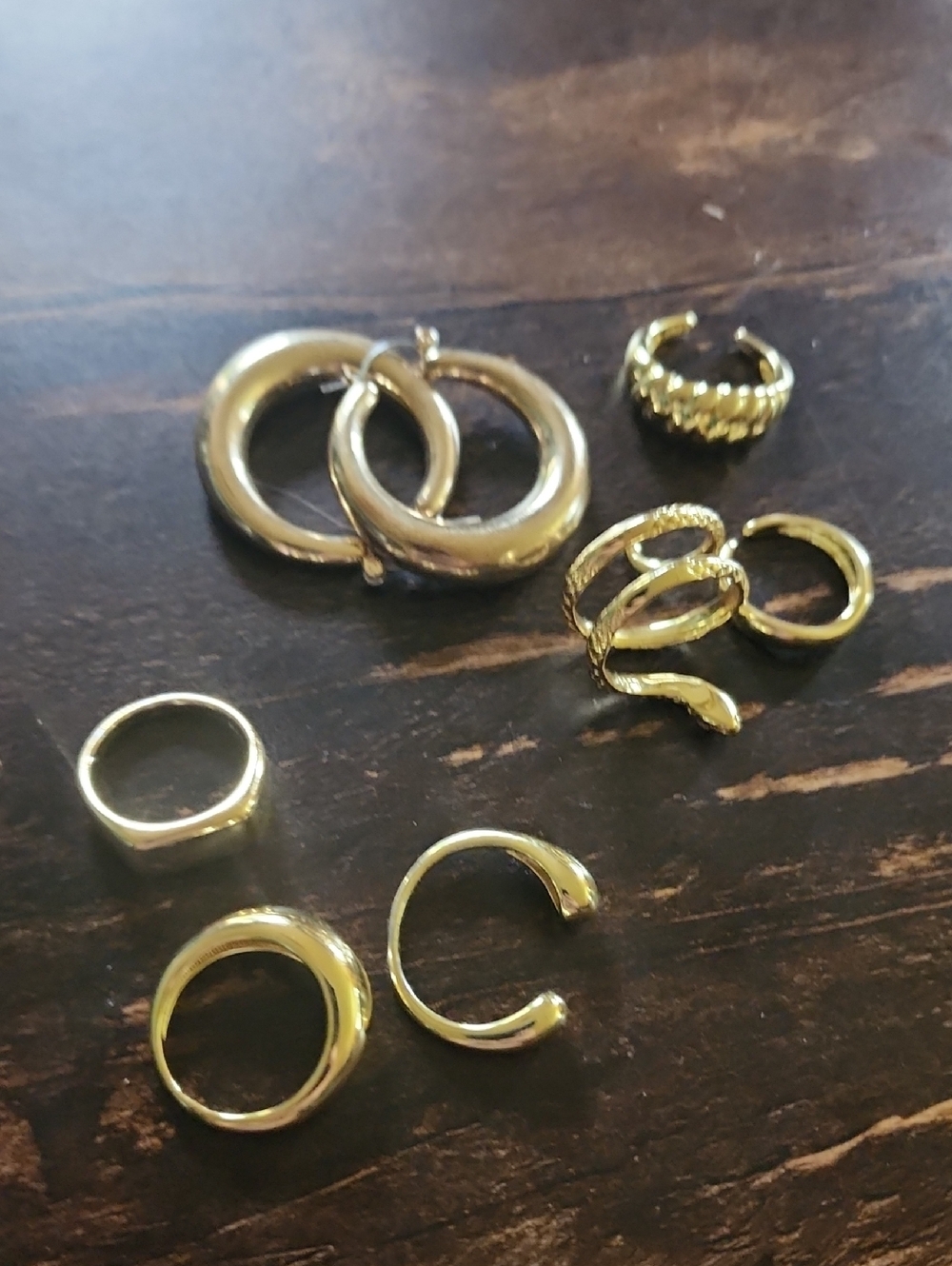 Gold-Tone Women's Rings & Hoop Earring Set - Versatile Fashion Jewelry